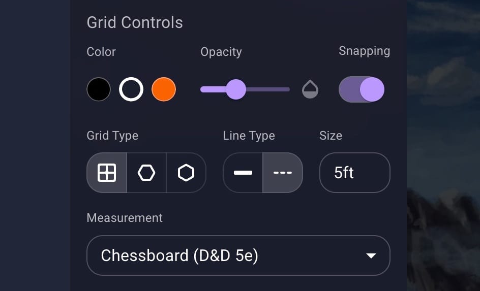 Sidebar grid controls