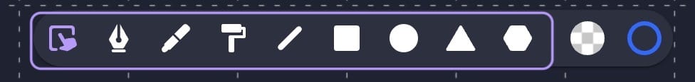 Drawing toolbar with the drawing modes highlighted